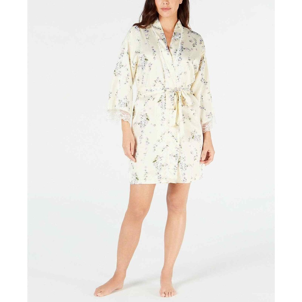 Linea Donatella‎ Short Sherelle Floral Wrap Robe Lemon Size S/M